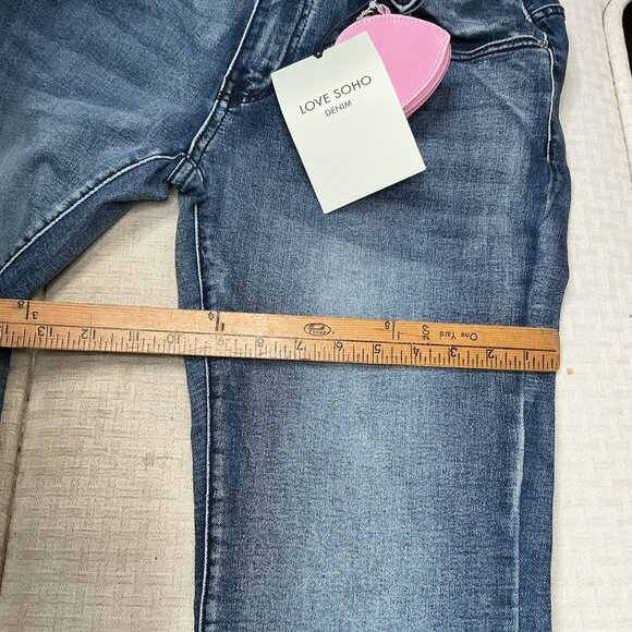 Love Soho Jeans Women’s Size 15 High Rise Flare Blue Denim Stretch - Picture 12 of 14